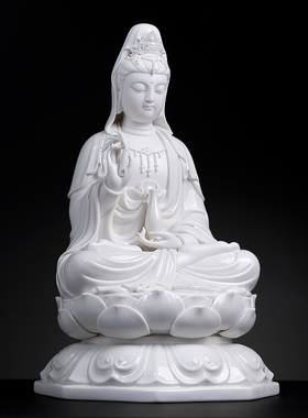 戴玉堂林小彩陶瓷摆件《八角座观音》德化白瓷佛像供奉家用菩萨像