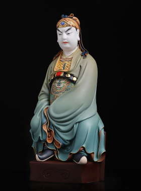 戴玉堂郑金土陶瓷《文关公极彩》家用武财神关公关二爷神像摆件