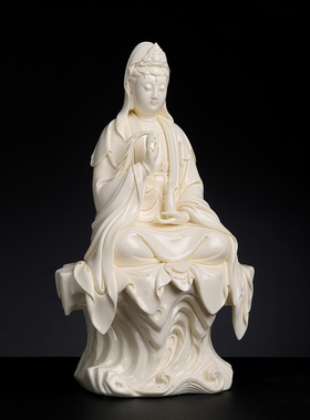 戴玉堂李光涌陶瓷摆件《坐岩杨柳观音》家用菩萨佛像供奉家居饰品