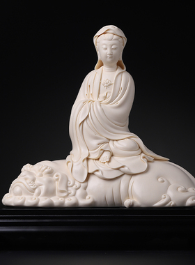 戴玉堂林建平陶瓷佛摆件《文殊菩萨猛犸牙黄》书房佛像供奉家用