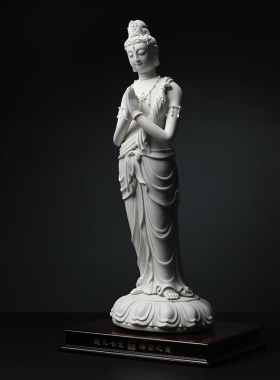 戴玉堂陶瓷摆件《合掌观音》德化林建平大师作品佛像装饰客厅款