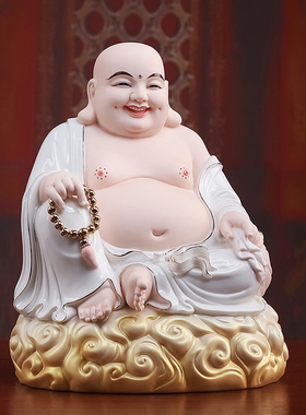 戴玉堂陶瓷摆件《祥云弥勒笑佛 描金彩》大肚弥勒佛供奉家用佛像