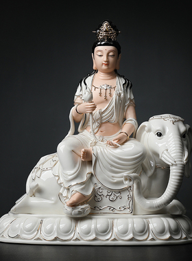 戴玉堂陈戴茹陶瓷摆件《华严三圣佛像》释迦牟尼佛文殊普贤菩萨像