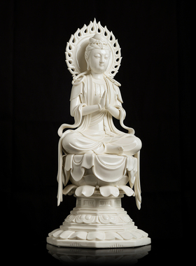 戴玉堂陶瓷叶云凤《古莲座合掌观音》收藏非遗送礼摆件家居饰品