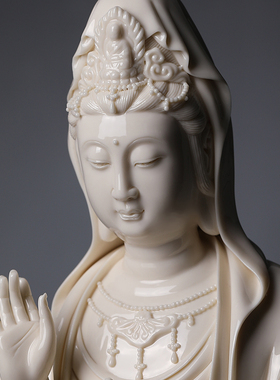 戴玉堂陶瓷摆件《南海观音仿古瓷》周金田德化白瓷普陀山观世音