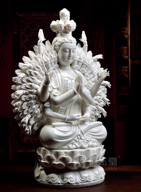 戴玉堂陶瓷摆件《千手千眼观音菩萨像》德化白瓷佛像家居装饰品