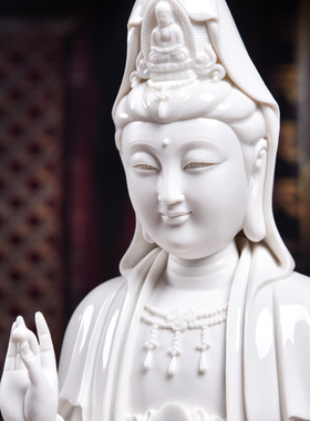 戴玉堂陶瓷观音佛像供奉神像家用摆件林建胜德化白瓷观世音菩萨像