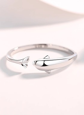 纯银海豚戒指女鱼尾999足银尾戒