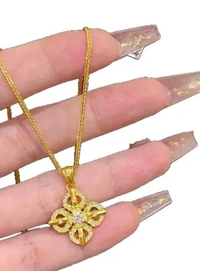 颈链新中式古法十字镶钻吊坠精致沙金国潮高品质女金刚杵国潮项链