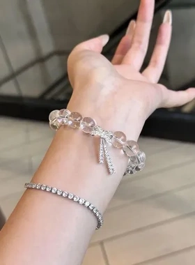搭配高手链人造单圈唯美白净透时尚女高级感水晶手串蝴蝶结之恋