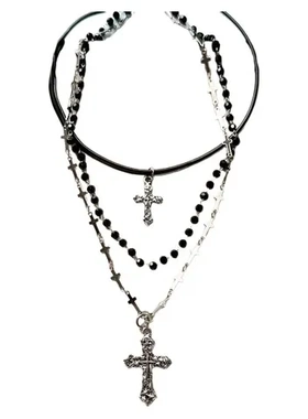 甜酷十字架串珠配饰高级感项链小众锁骨链多层复古女轻奢叠戴