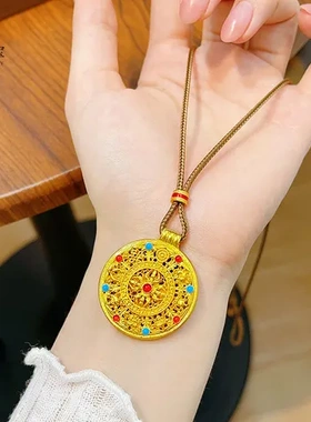 福运镂空沙金项链金刚杵女韦雪八宝吊坠罗盘珐琅彩同款吉祥毛衣链