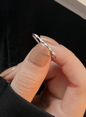 镶钻潮戒指个性简约旭日ins冷淡风细款小众食指戒时尚开口素圈女