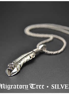 泰国原产男骷髅头羽毛泰银吊坠