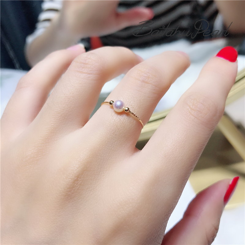 正圆无瑕 潮时尚个姓女戒 ins 白透粉 5mm 4 金豆无核淡水珍珠戒指 18K 正圆无瑕 潮时尚个姓女戒 ins 白透粉 5mm 4 金豆无核淡水珍珠戒指 18K