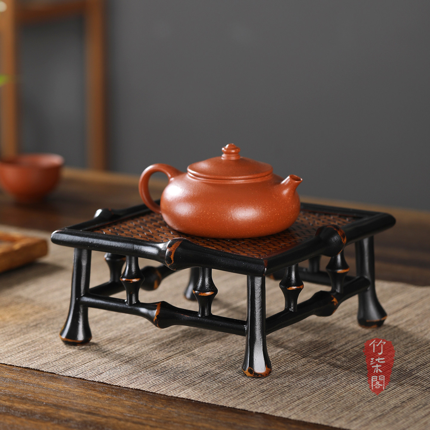 筇竹小茶台茶桌大漆竹编壶承桌面花架花台中式茶具收纳架子茶托,淘宝优惠券,粉丝福利购,淘宝优惠卷