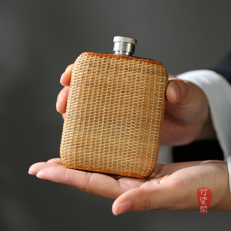 非遗手工竹丝竹编酒壶纯钛便携随身白酒瓶子酒瓶水壶茶壶户外酒具,淘宝优惠券,粉丝福利购,淘宝优惠卷