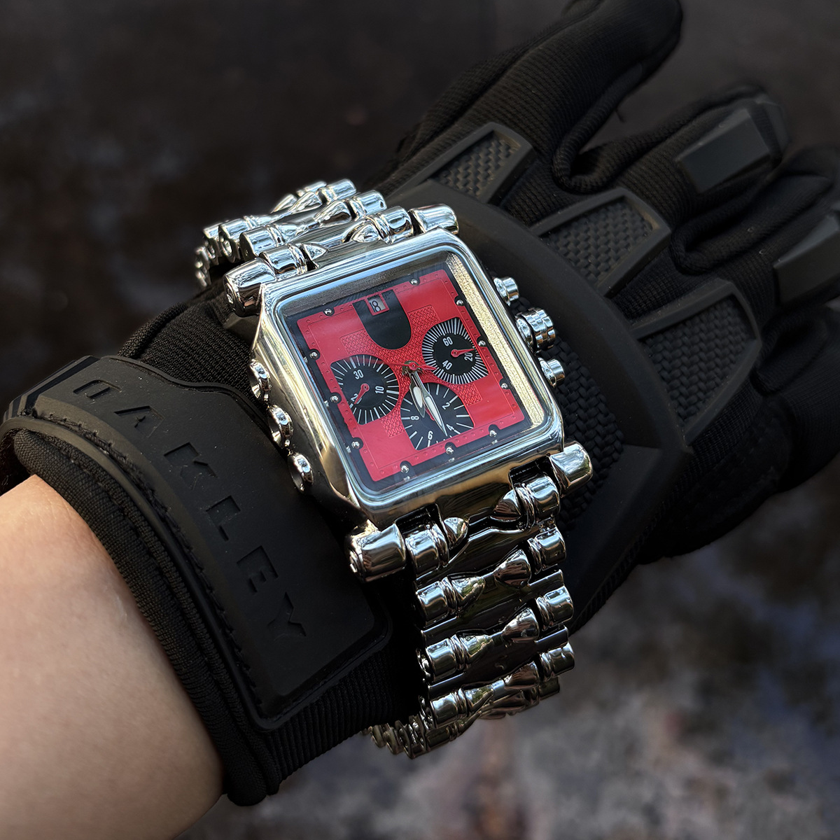 y2k方形大表盘男士手表钢带多功能潮流腕表高颜值爆款 - 图0