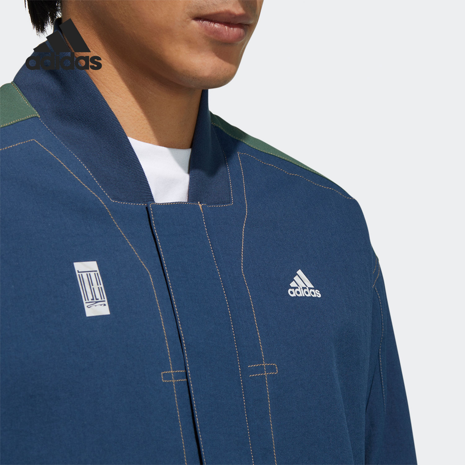 Adidas/阿迪达斯正品新款男子武极运动服蓝绿拼接夹克 GP0905 - 图2