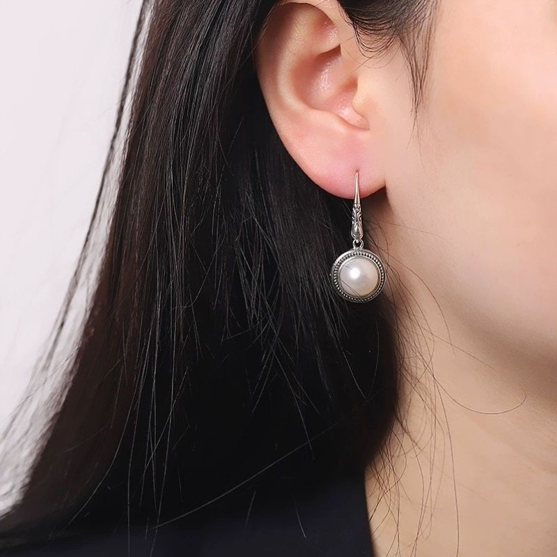 s925纯银镂空雕花淡水珍珠耳环女个性复古中国风抗过敏耳钩耳饰女,淘宝优惠券,粉丝福利购,淘宝优惠卷