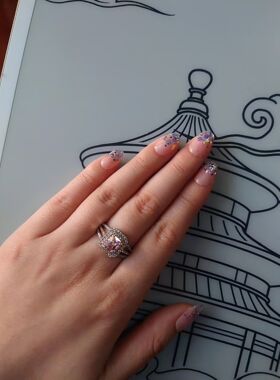 粉色银戒女银少女粉嫩