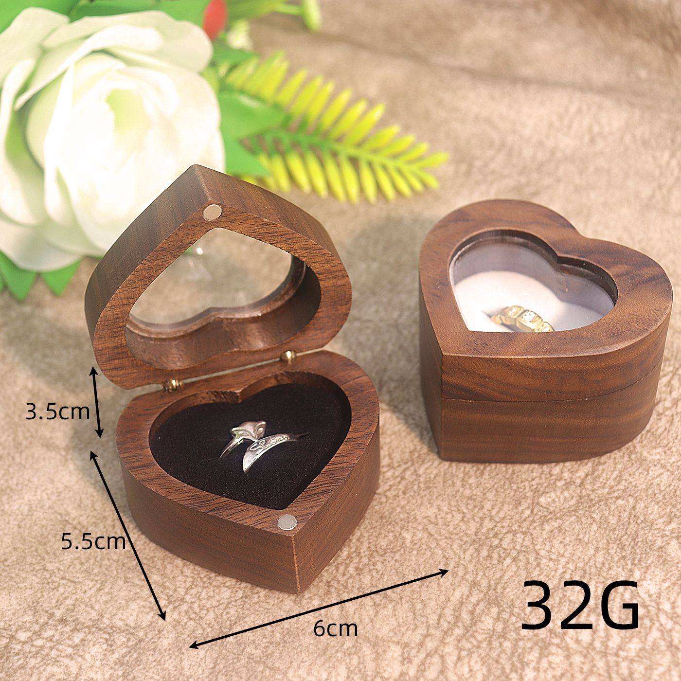 开窗爱心对戒盒实木黑胡桃钻戒首饰盒收纳包装求婚戒指盒女礼盒,淘宝优惠券,粉丝福利购,淘宝优惠卷