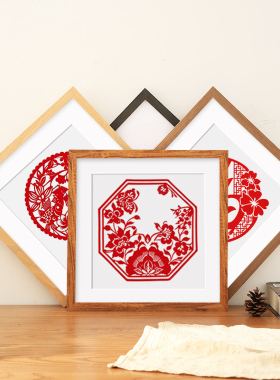 实木手工剪纸相框新年福字展示框