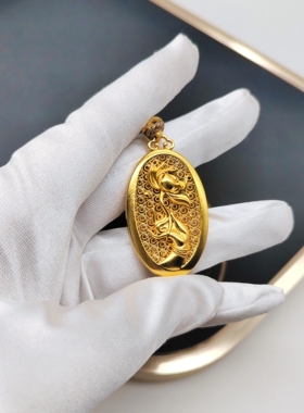 古法沙金镂空佛手莲花吊坠金店同款挂坠铜镀金仿黄金男女节日礼物