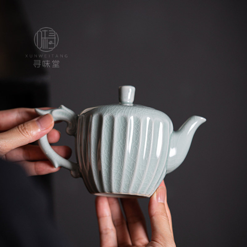 特价促销  粉青汝窑茶壶单壶｜高档亮釉汝瓷复古家用陶瓷功夫茶具,淘宝优惠券,粉丝福利购,淘宝优惠卷