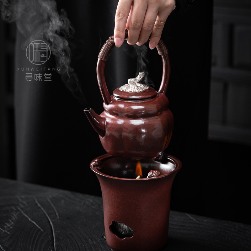 银彩好柿成双煮茶壶｜提梁壶酒精灯煮茶炉煮茶器户外室内围炉煮茶