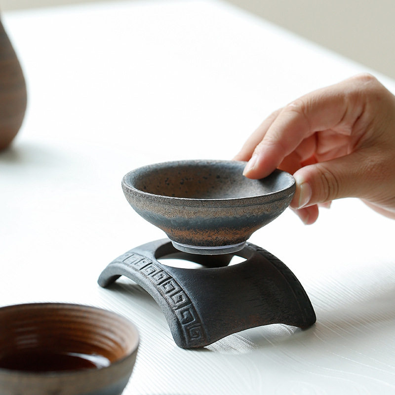 Gilt stoneware handmade Japanese style ancient iron glaze tea drain