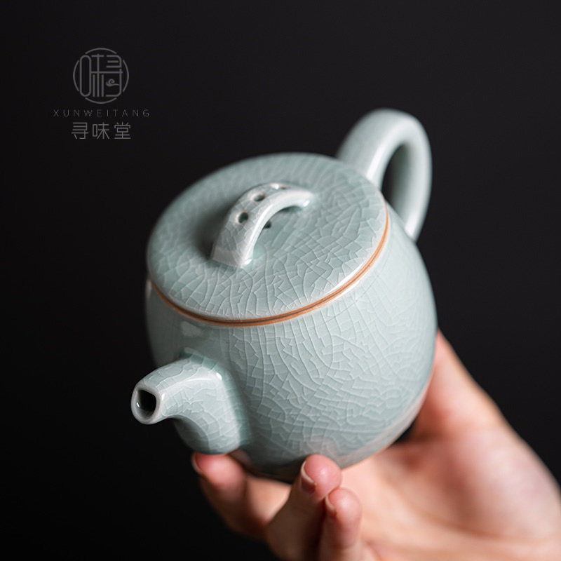 特价促销  粉青汝窑茶壶单壶｜高档亮釉汝瓷复古家用陶瓷功夫茶具,淘宝优惠券,粉丝福利购,淘宝优惠卷