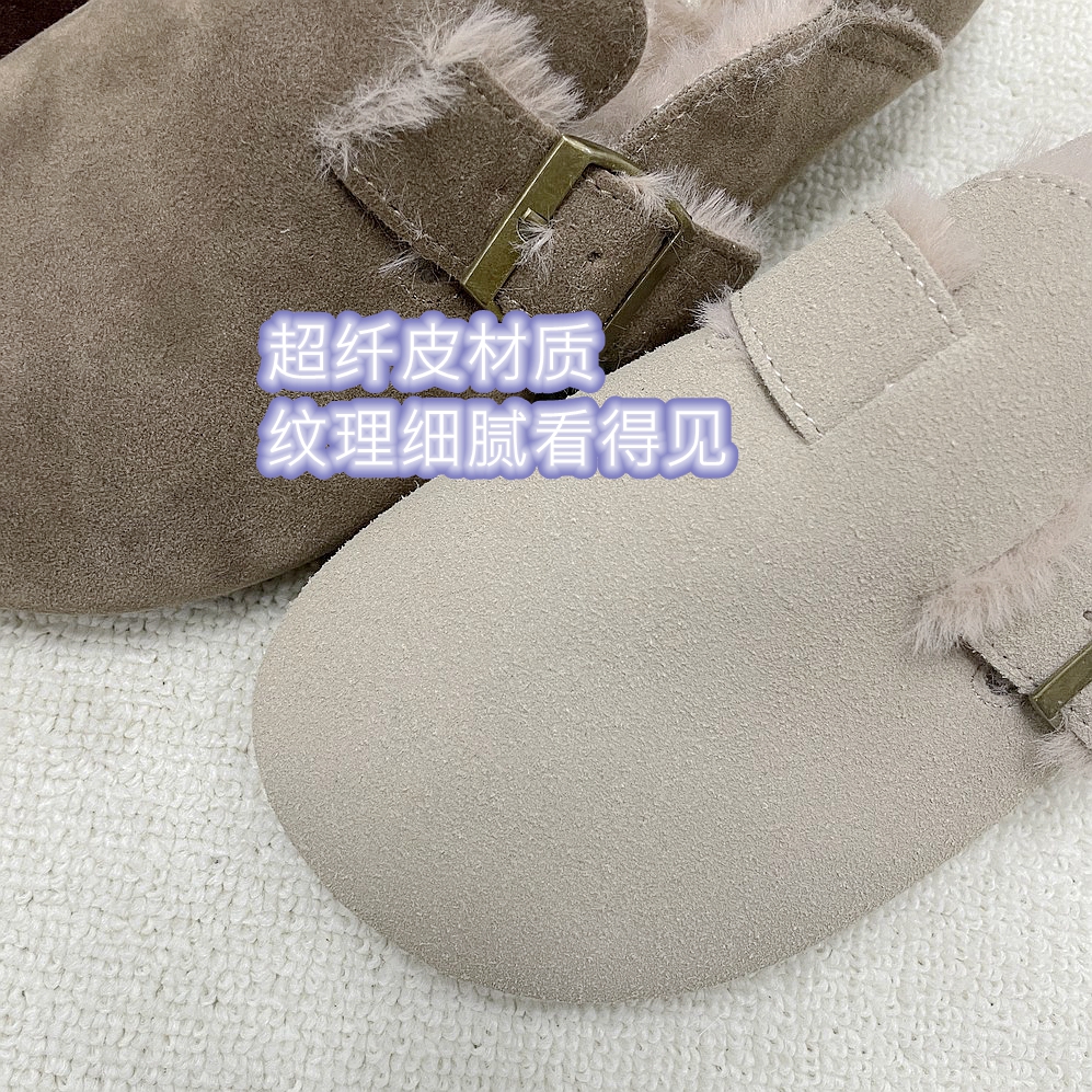加绒勃肯棉鞋女一脚蹬软底防滑厚底复古懒人包头毛毛鞋牛筋底显瘦 - 图3
