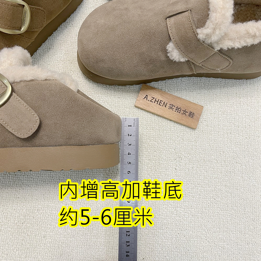 加绒勃肯鞋女毛毛鞋软底防滑内增高懒人鞋冬季保暖棉鞋外穿全包 - 图0