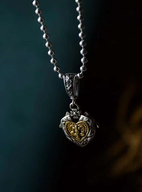 SAMTAO情侣项链吊坠S925银玫瑰爱心欧美风镶嵌黄铜小众个性男女挂