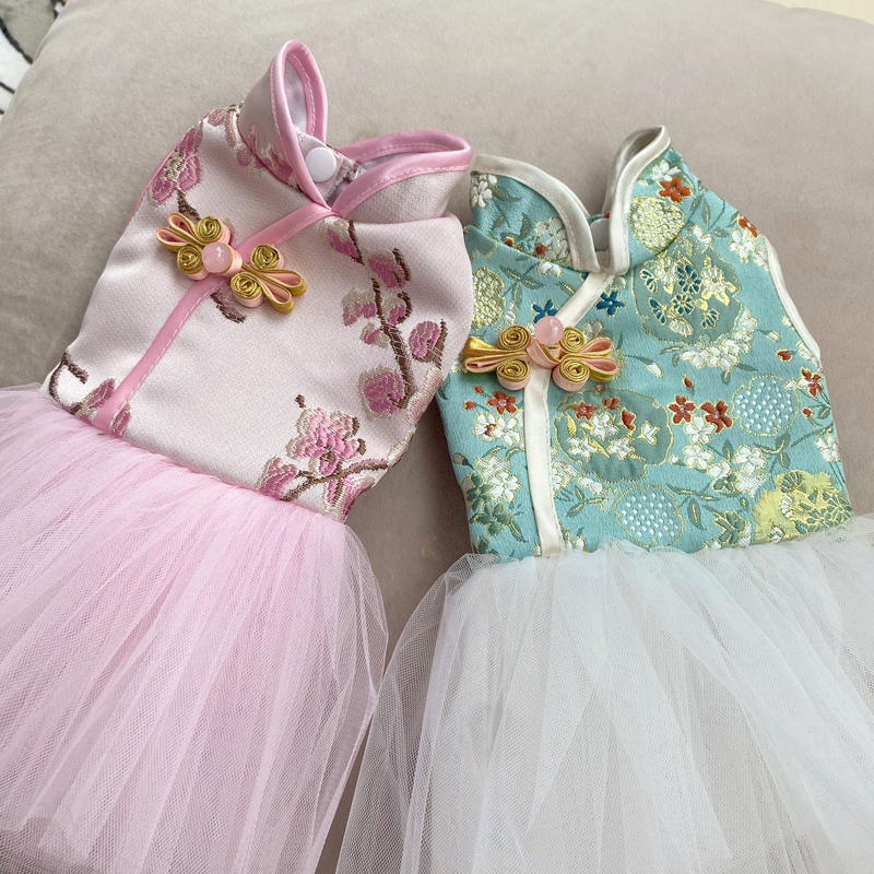 荷塘月色连衣裙 宠物衣服狗狗服装改良旗袍新式唐装秀禾喜庆节日 - 图3