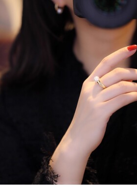 戒指三角珠宝珍珠18K金中古风