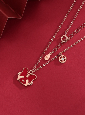 S925纯银十二生肖项链女国潮感温变色本命年锁骨链中国风兔年饰品
