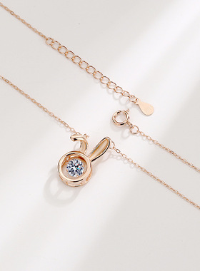 S925纯银灵动兔子项链女小众设计感少女心吊坠镶钻时尚闺蜜项饰品