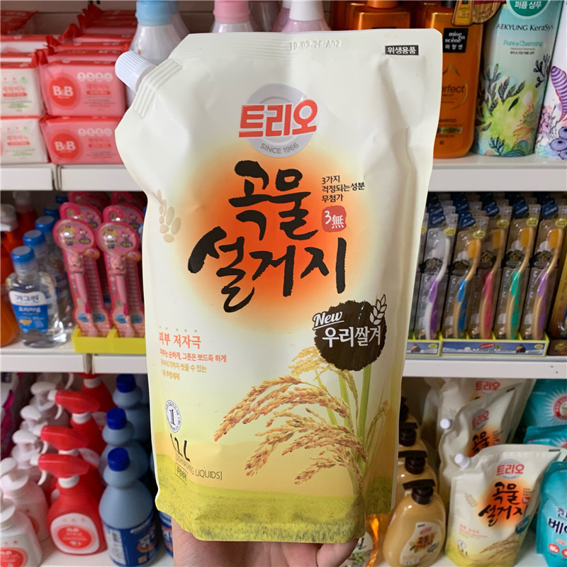 韩国进口爱敬谷物大米洗洁精1.2L袋装餐具洗液不伤手新包装