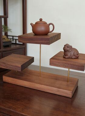 轻奢饰品陈列展示道具珠宝耳饰戒指手链桌面阶梯首饰胡桃木展示架