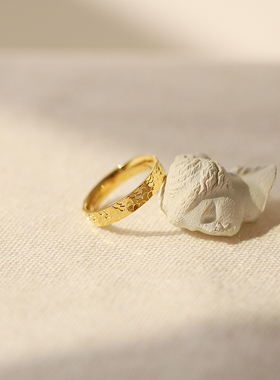 不褪色新中式锤纹戒指不掉色钛钢碎碎冰指环素圈食指戒个性百搭