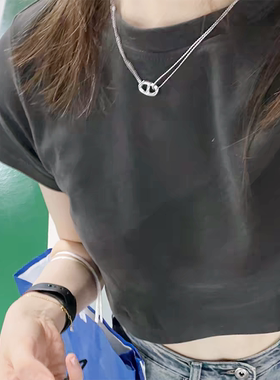 不褪色复古猪鼻子双层项链时尚个性嘻哈网红锁骨链简约轻奢百搭