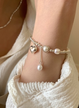 S925纯银天然淡水珍珠爱心流苏手链项链小众精致法式高级感锁骨链