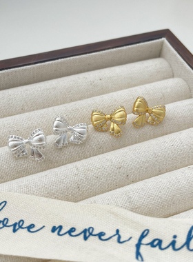 S925纯银小众经典设计感蝴蝶结耳钉女ins风气质耳环时尚耳饰