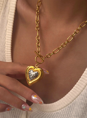 【DASEIN】夏日甜美通勤18k不锈钢不易过敏双层夹心爱心OT扣项链