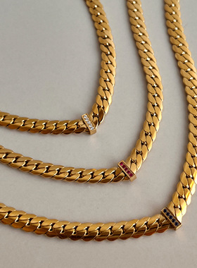 镶钻钛钢刀片链高质感镜面项链