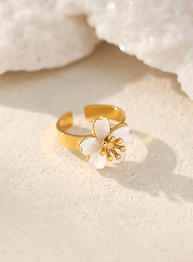 【DASEIN】新中式浪漫篇2024年冬季甜美新品时尚白色樱花开口戒指