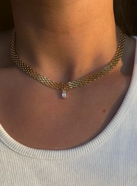 ins小众绿色锆石编织项链choker