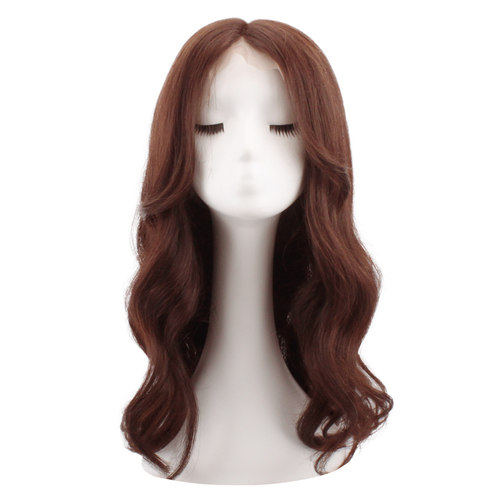 英琪假发女轻薄蕾丝长卷发中分八字刘海真人发丝全头套网红大波浪 - 图3